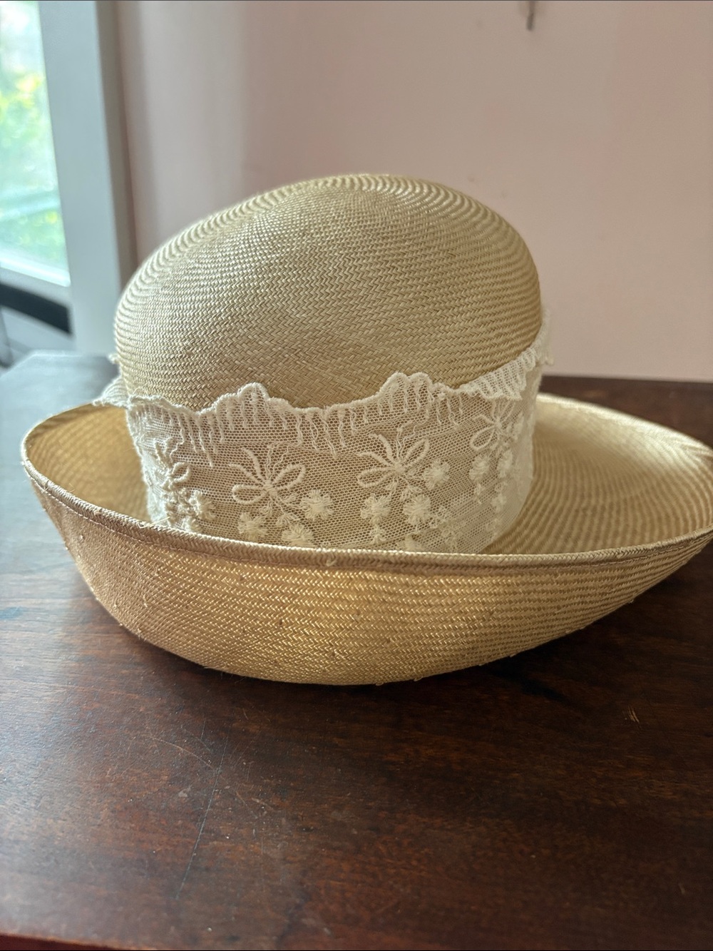 Laura Ashley Cream Lace-Trim Straw Hat - Women's Accessories
